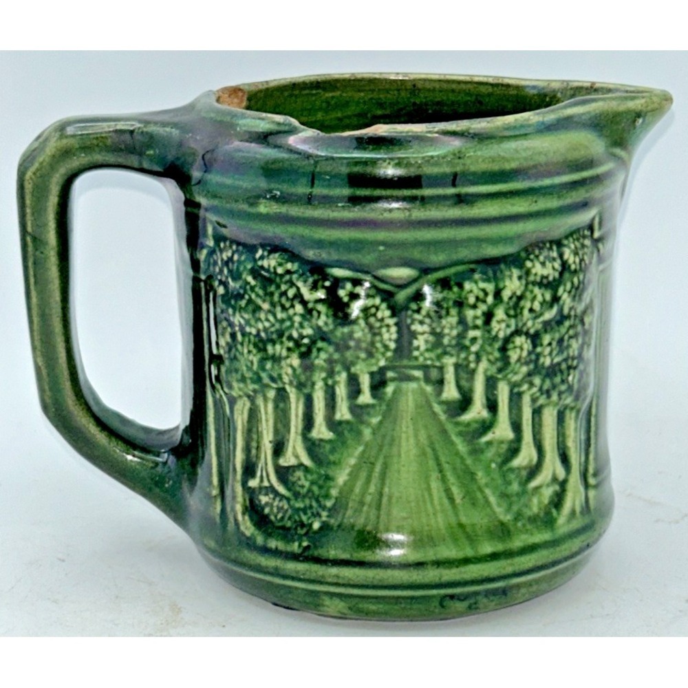Antique Brush McCoy Stoneware Pottery Woodlands Avenue of Trees green Pitcher